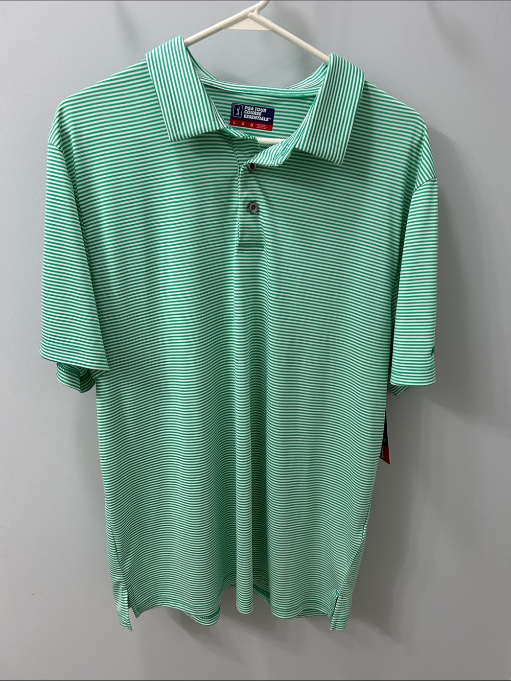 PGA Tour Mint Green & White Striped Men's Polo